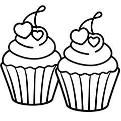 Chic Cupcakes with Heart Accents - Simple Line Art