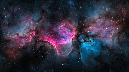Stunning cosmic nebula with vibrant pink and blue hues against a star-filled background