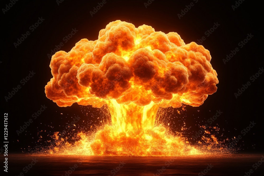 Poster explosive cloud formation rises from the ground during a nuclear test demonstration in a remote dese