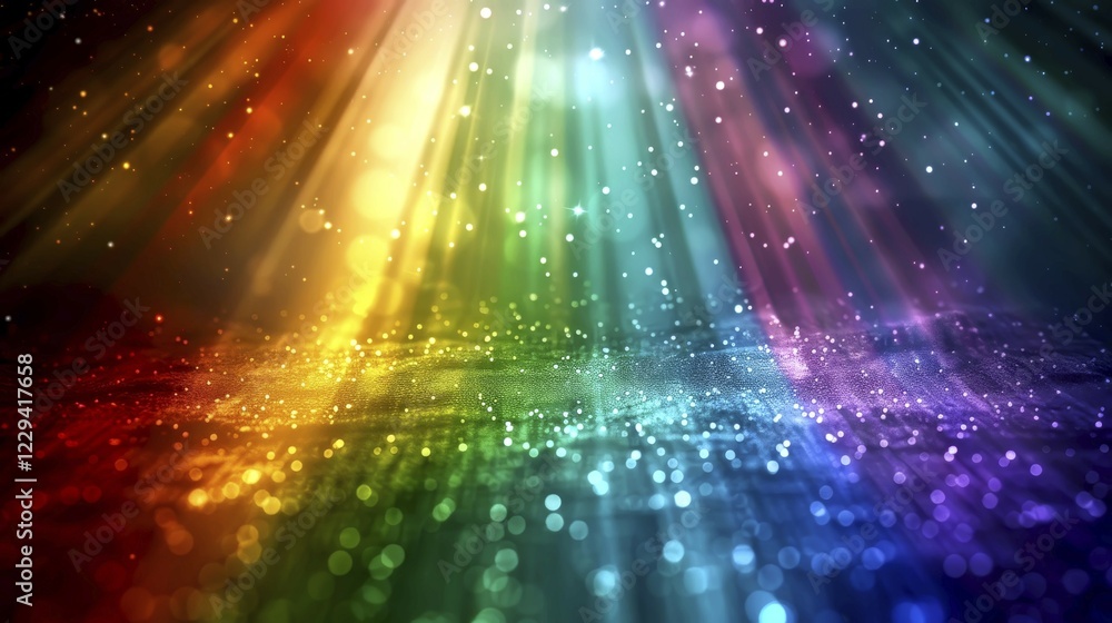 Poster dazzling multicolored background with light rays and a bokeh effect creating a party-like atmosphere