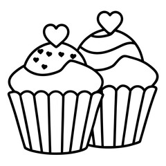 Chic Cupcakes with Heart Accents - Simple Line Art