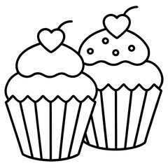 Chic Cupcakes with Heart Accents - Simple Line Art