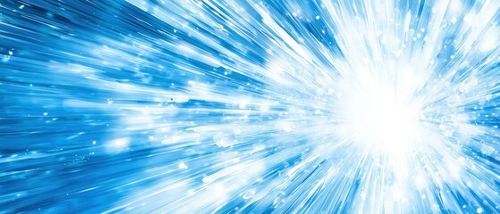 Blue light speed burst with particles, bright center, for backgrounds