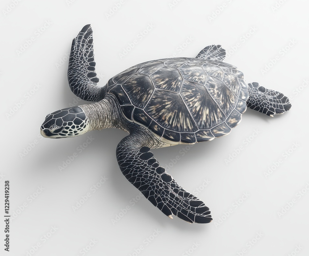 Poster realistic 3d model of sea turtle in natural pose with detailed shell and textured flippers ideal for
