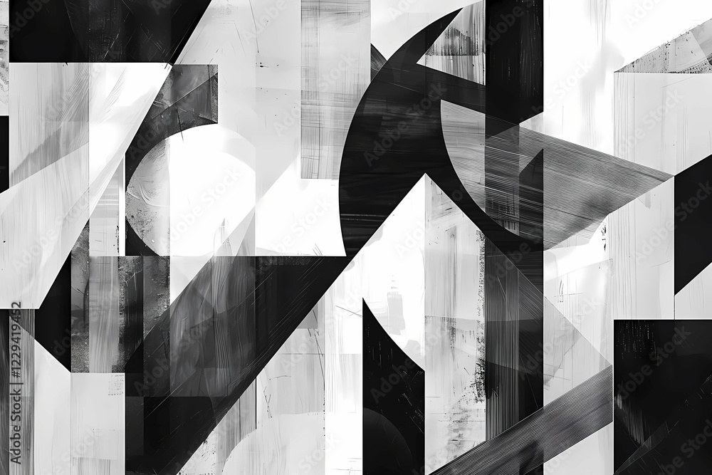 Aufkleber dynamic black and white abstract image with sharp geometric edges and shapes, illustration, ai gener