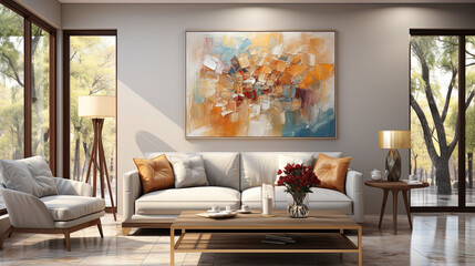 Luxury Sofa And Wall Painting In Interior of Modern Living Room