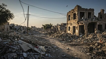 Fototapeta premium Destroyed village in the middle eastern border region, AI generated