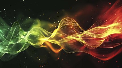 Vivid abstract digital art with flowing waves in red, orange, yellow, and green on a black background, AI generated