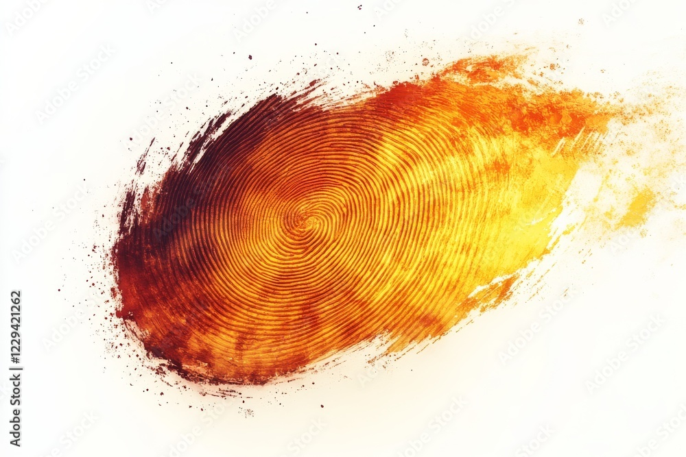 Poster vibrant swirling design with warm tones illustrating a unique fingerprint pattern on a bright backgr