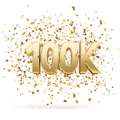 Gold 100k With Gold Confetti. A Golden Milestone Concept.