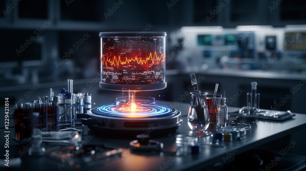 Aufkleber Advanced medical hologram analyzing patient diagnostics in laboratory setting high-tech environment focused viewpoint