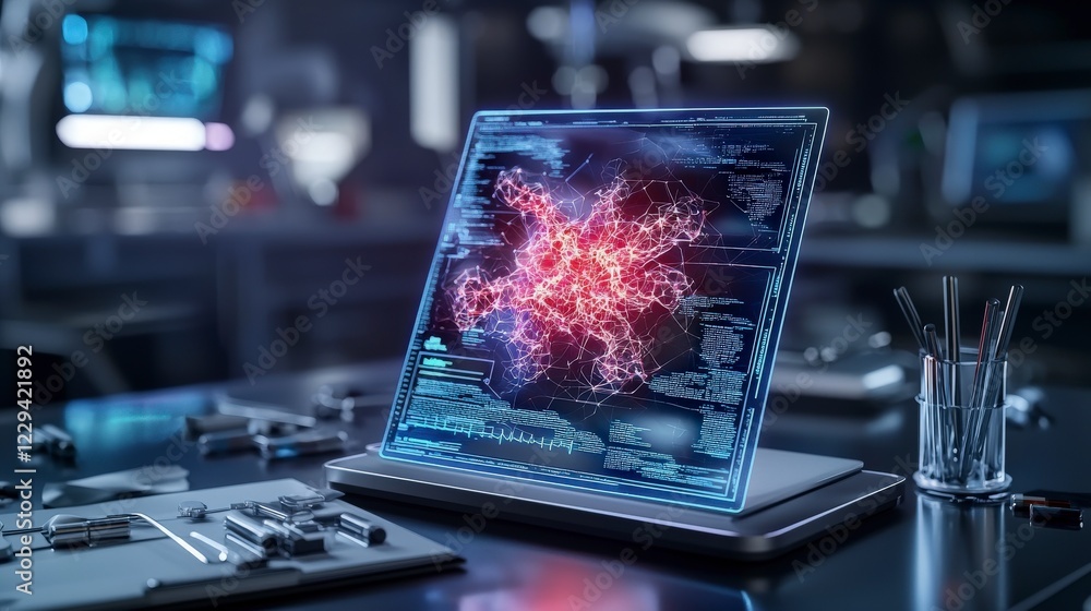 Poster Futuristic medical data visualization innovative hologram displays in a high-tech lab for enhanced health insights