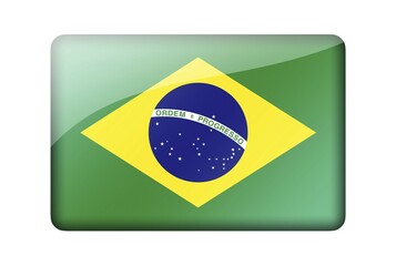 The Brazilian flag. Rectangular glossy icon. Isolated on white background