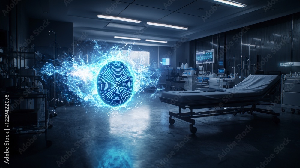 Poster Unlocking security holographic fingerprint technology in a high-tech lab environment