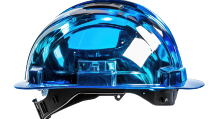 Shiny blue hard hat on transparent background. Transparent background