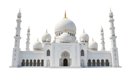 Elegant White Mosque with Multiple Domes – Isolated on transparent Background