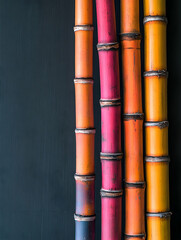 Fototapeta premium Colorful bamboo stalks against dark background, nature texture, design element