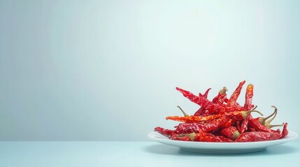 Close-Up of Vibrant Red Dried Chili Peppers on a White Plate