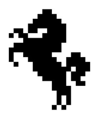 Pixel art of a horse lifting its legs. hand drawn cartoon art.