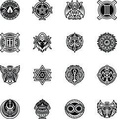 Collection of Glyph Icons Depicting Tarot Symbolism

