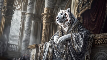 Majestic white tiger opera singer performing on stage grand theater digital art dramatic setting captivating concept