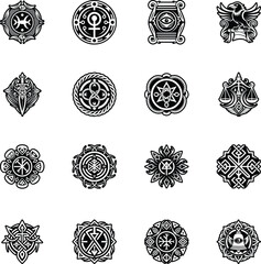 Collection of Zodiac Tarot Symbols Glyph Icons 
