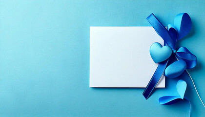 Generated image, Light blue background, blue ribbon and message card. Father's Day image. Expressing gratitude.