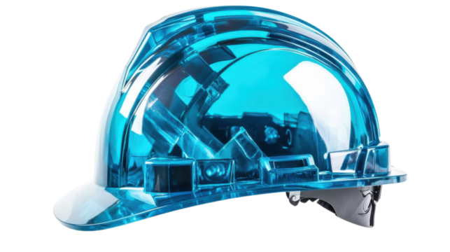 Transparent blue hard hat on checkered background. Transparent background