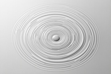 Obraz premium Abstract white ripples radiating from a central sphere on a smooth gray background. Minimalist design concept emphasizing balance and calm. Ai generative