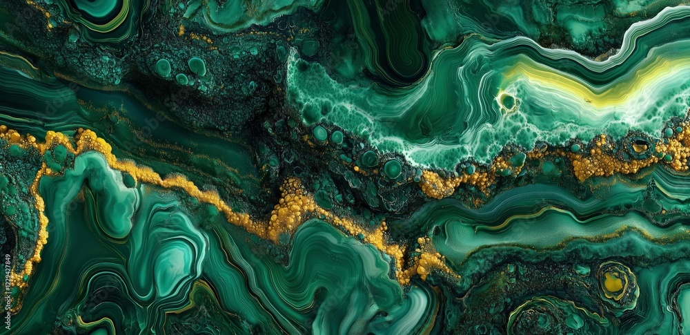 Poster emerald and gold swirl: an abstract image showcasing a mesmerizing blend of deep emerald green and s