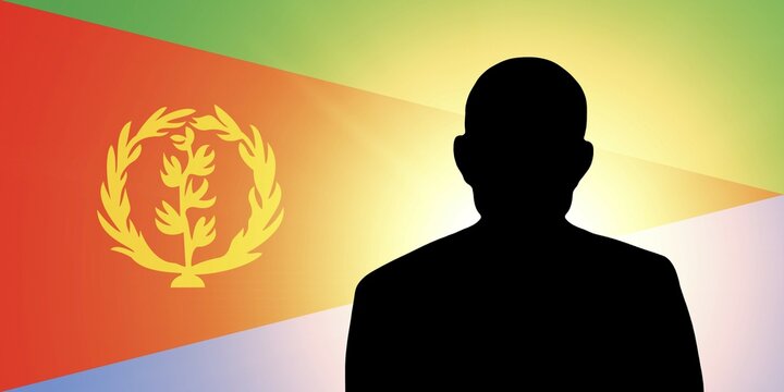 The Eritrea flag and the silhouette of an unknown man