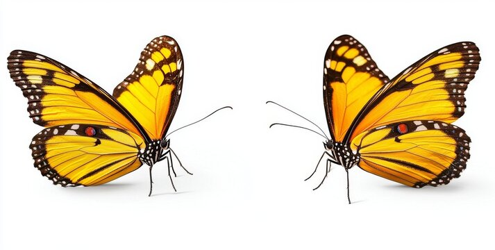Two glorious yellow butterflies Phoebis philea, isolated on a white background, with wings spread and in flight