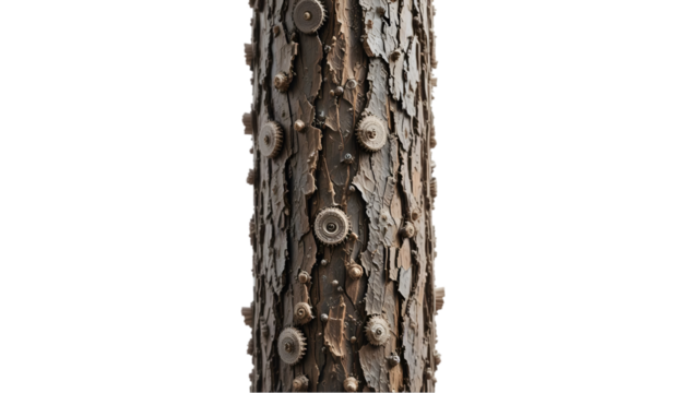 Close-up of a weathered tree stump with textured bark and natural rough surface, isolated on a white background