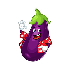 Cartoon Eggplant Wearing Hawaiian Shirt.