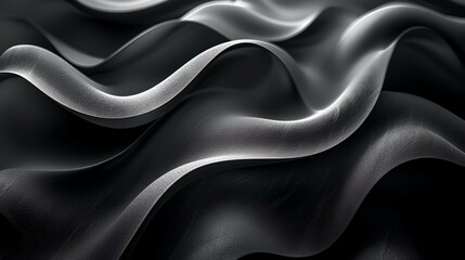 Obraz premium Abstract dark grey waves flowing smoothly, background blurred; ideal for technology, design, or luxury backgrounds