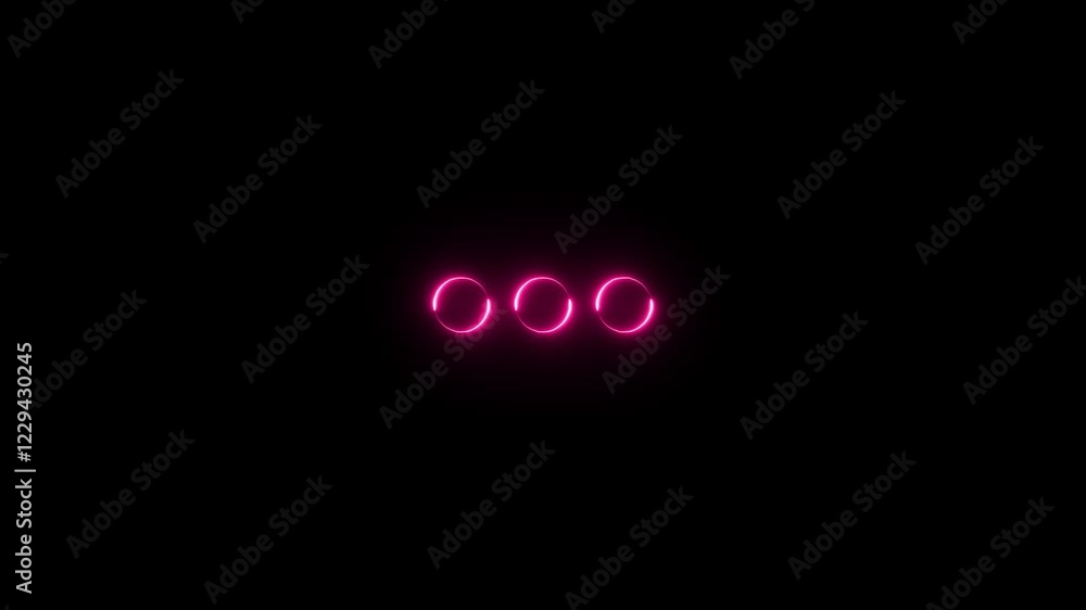 Aufkleber glowing neon pink color three dot more button animation icon menu dots three objects animated on bla