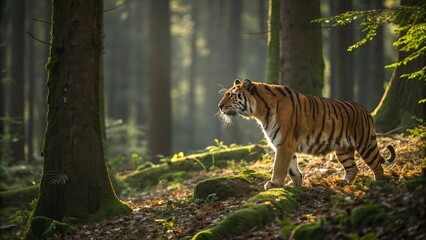 Majestic Tiger in a Sunlit Forest