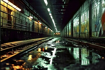 Subway trains beneath city streets, AI generated