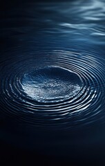 Fototapeta premium Tranquil Water Ripple with Circular Patterns in a Calm Lake Capturing Serenity and Reflection in a Dark Blue Environment