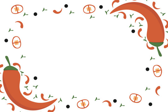 Hot chili red pepper border frame banner. Vegetable spicy pepper poster