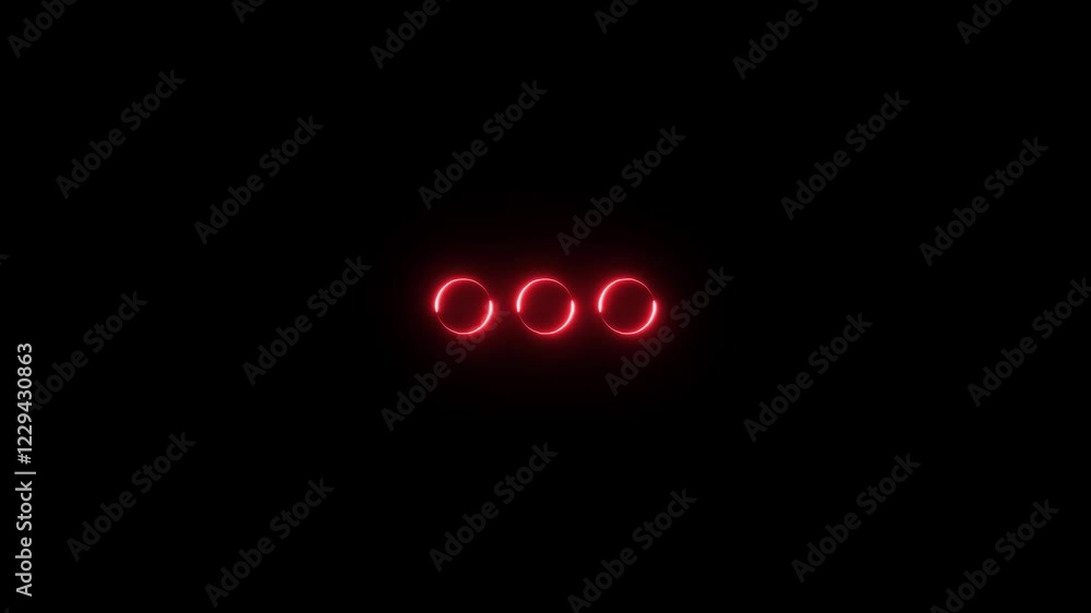 Fototapete glowing neon red color three dot more button animation icon menu dots three objects animated on blac