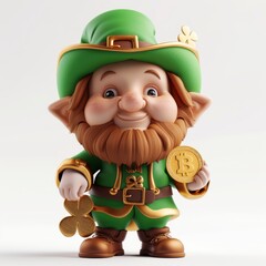 Playful Leprechaun with Golden Coin and Shamrock Symbol