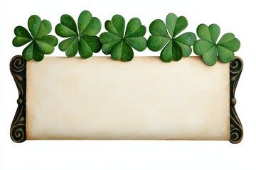 A blank card framed with vibrant green clovers, perfect for invitations or messages.