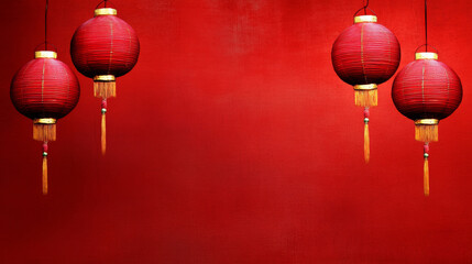 Fototapeta premium Red lanterns on vibrant red background