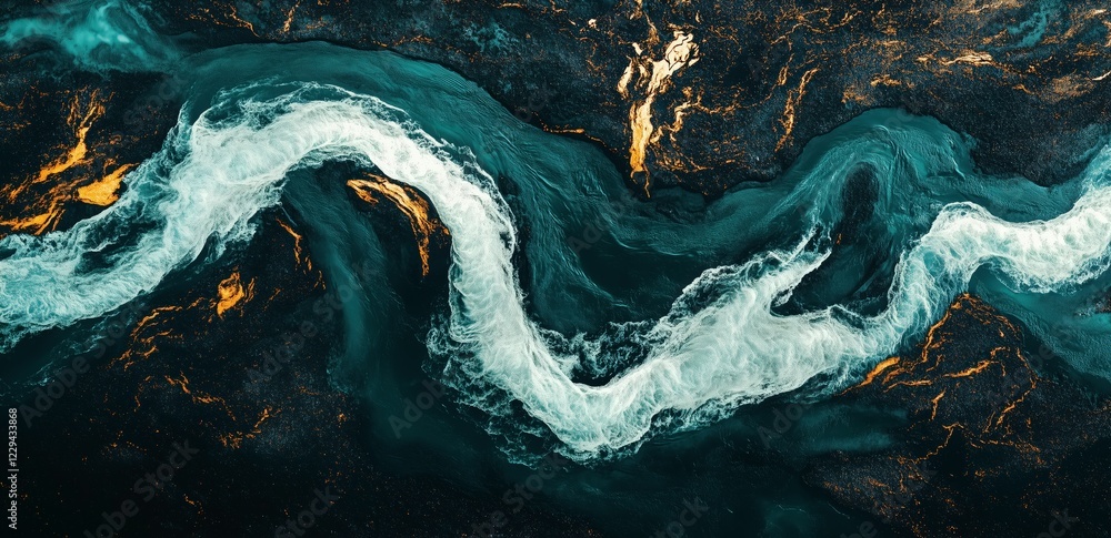 Poster abstract river of gold: a mesmerizing aerial view captures a winding river of white, flowing through