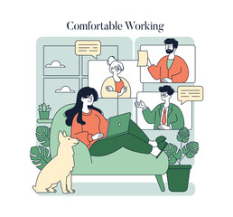 Comfortable Working. Flat Vector Illustration