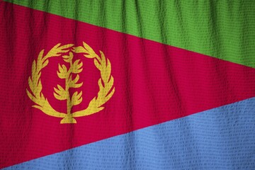 Closeup of Ruffled Eritrea Flag, Eritrea Flag Blowing in Wind