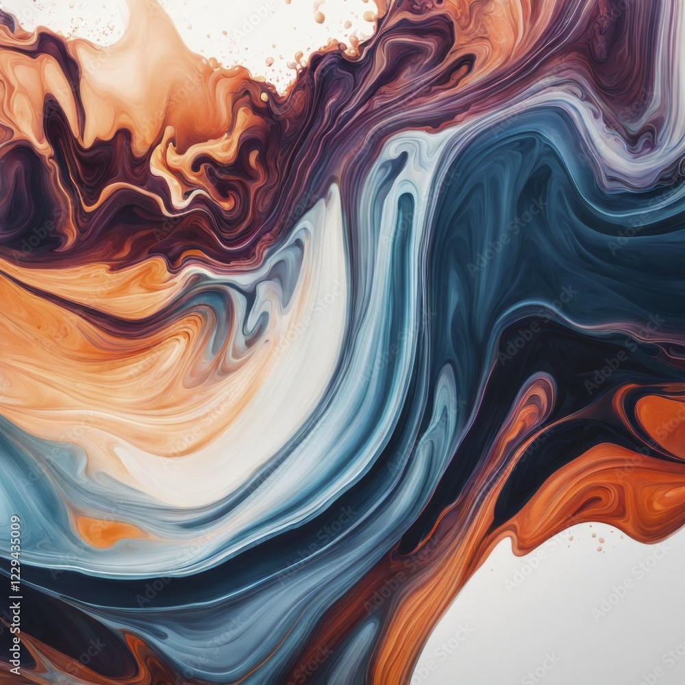 Poster abstract art with vivid swirling patterns in orange, teal, and purple, creating a dynamic and lively