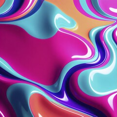 Glossy abstract waves with vibrant hues of pink, blue, orange, and purple, creating a fluid appearance, AI generated