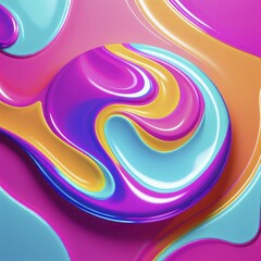 Swirling abstract forms in vibrant colors like pink, blue, and yellow with a glossy 3D finish, AI generated